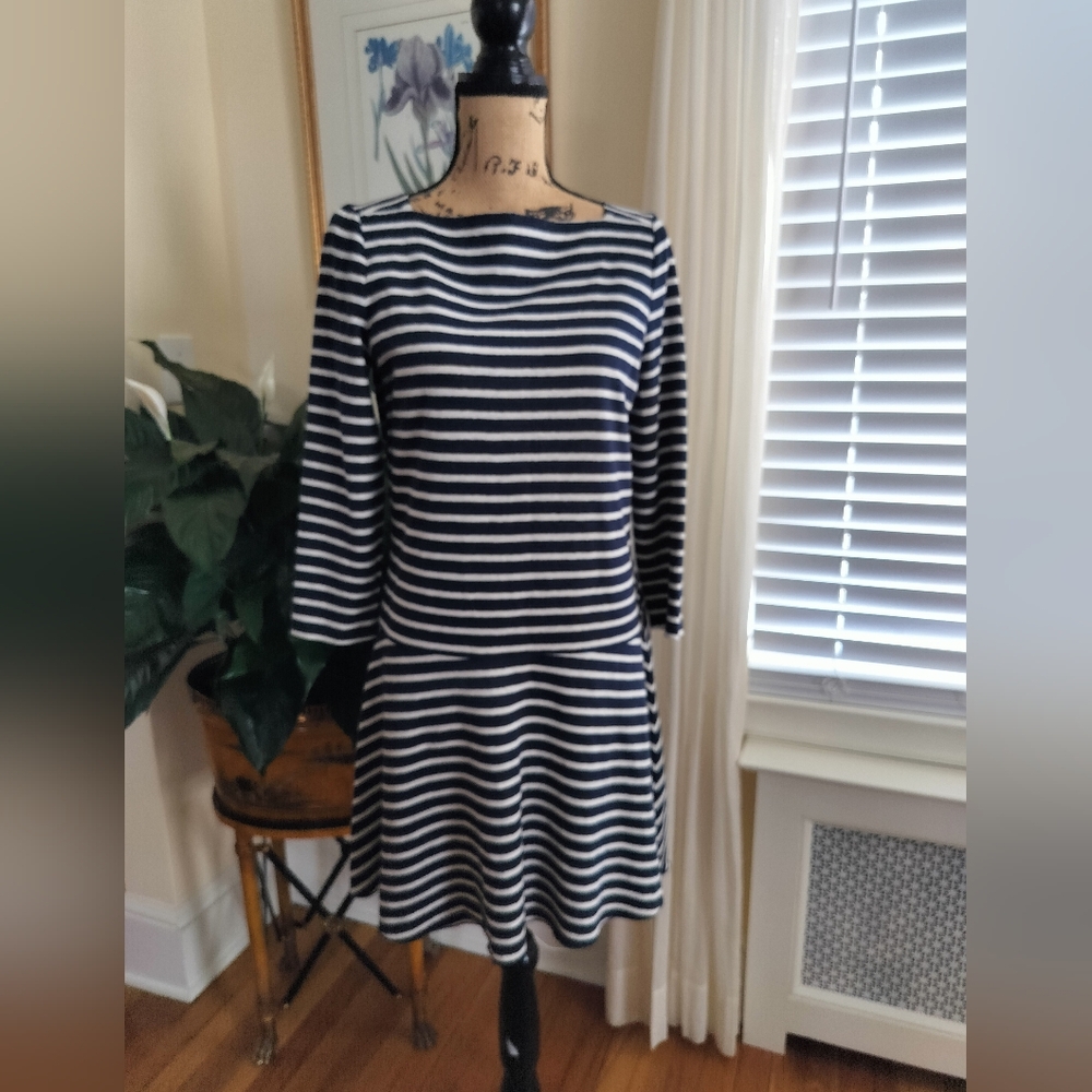 Tory Burch Blue White Stripe Casual Dress Women's Boat Neckline Size S/P